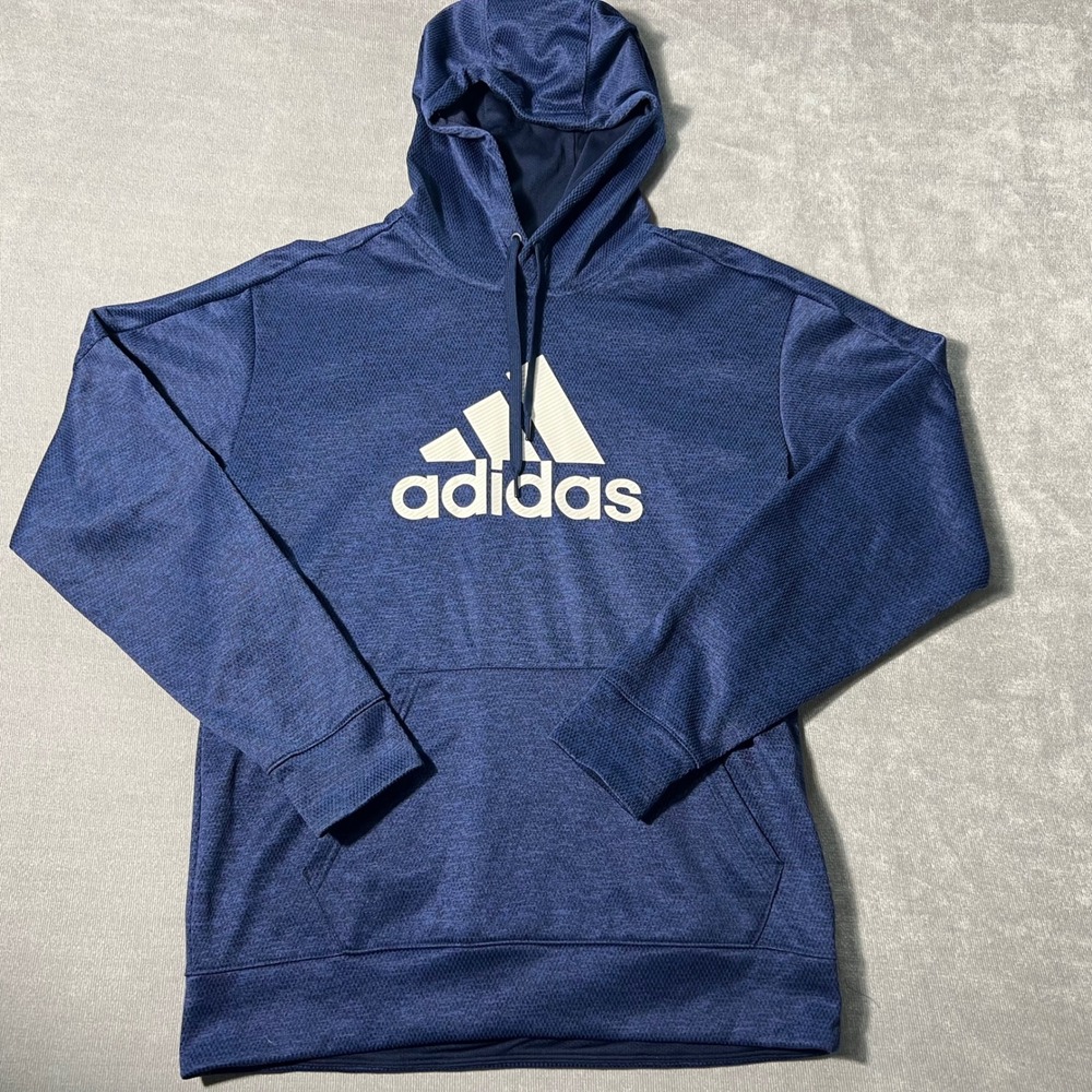 Adidas Mens Climawarm Hoodie Navy Blue Heather Pullover DH9320 Size Medium